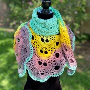 Handmade Crochet Virus Shawl Scarf Spring Colors